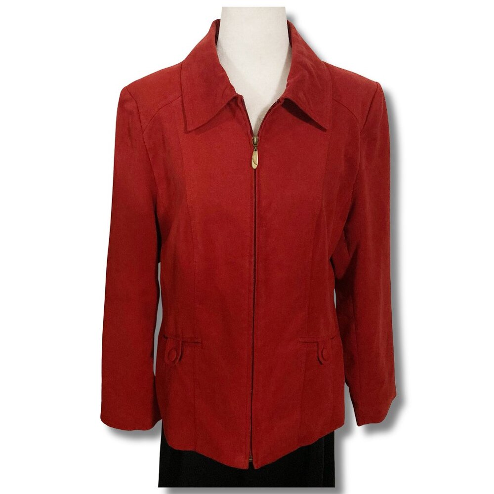 TANJAY Burnt sienna dark orange faux suede zip-up jacket ~ Vintage MEDIUM LARGE